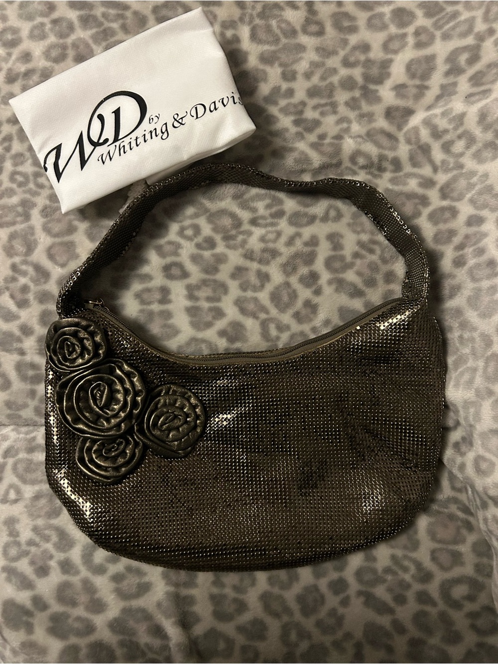 Whiting & Davis Metallic Bronze Floral Mesh Shoulder Bag